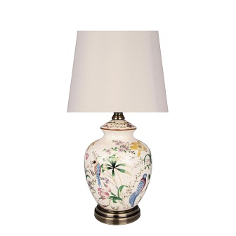 Ceramiczna lampa stołowa w kwiaty i ptaki Eden
